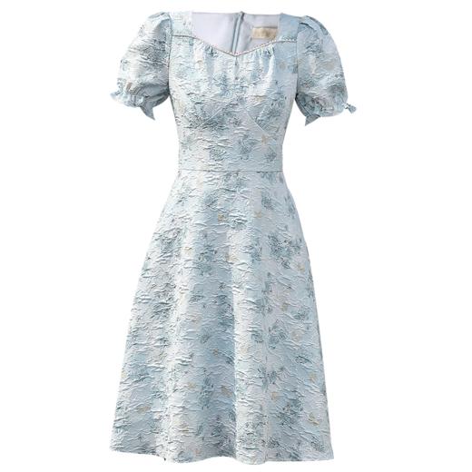 勿忘花碎花方领连衣裙女夏2024年夏季新款法式收腰减龄泡泡袖裙子 商品图3