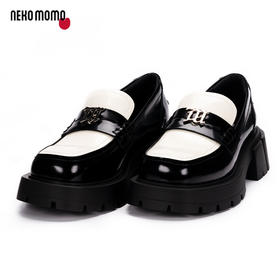 nekomomo2023年春季新款商场同款牛皮黑白拼色厚底增高休闲皮鞋M22AM19571女