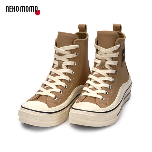 nekomomo2022年秋冬新款商场同款头层牛皮系带平底增高高帮板鞋女 商品图0