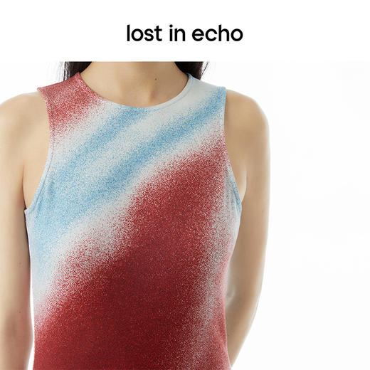 lost in echo设计师品牌修身直筒印花设计针织长款背心开衩连衣裙 商品图3