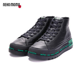 nekomomo2023年春季新款商场同款牛皮厚底高帮黑色板鞋女老爹鞋M20DS40151