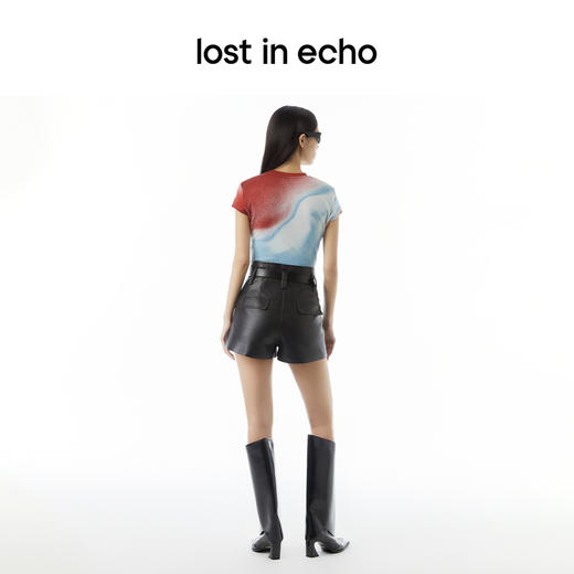 lost in echo设计师品牌Aliz系列弹力舒适抽象印花修身短款T恤女 商品图4