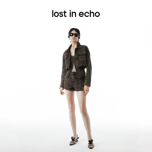 lost in echo设计师品牌Ari系列雪花重工做旧牛仔外套短裤套装女 商品图2