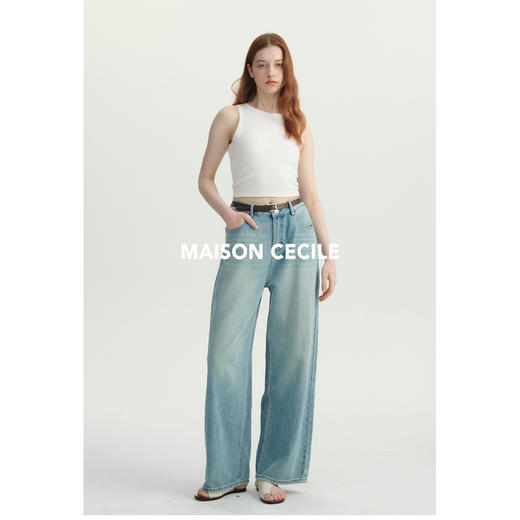 MAISON CECILE 夏日浅蓝水洗显比例直筒梨形友好牛仔长裤 商品图3