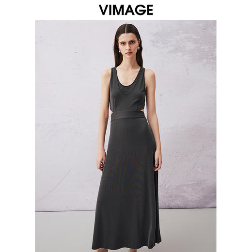 VIMAGE纬漫纪夏季新款时尚通勤无袖镂空收腰显瘦连衣裙V2107724 商品图0