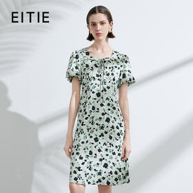 EITIE爱特爱夏季新款泡泡袖收腰温柔桃心领显瘦通勤连衣裙7807530