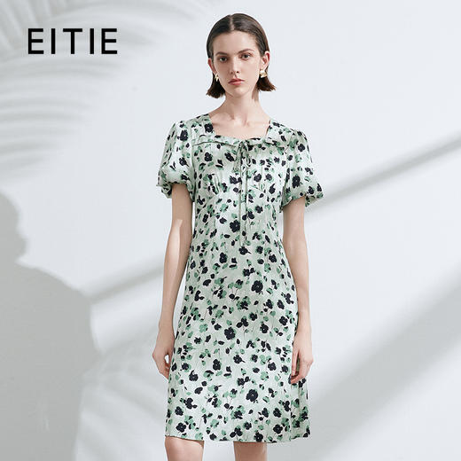 EITIE爱特爱夏季新款泡泡袖收腰温柔桃心领显瘦通勤连衣裙7807530 商品图0