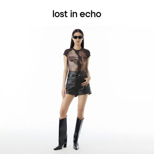 lost in echo设计师品牌Aliz系列弹力舒适抽象印花修身短款T恤女 商品图2
