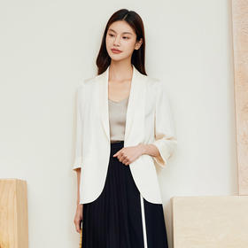 玳莎重磅真丝青果领西装女2024夏季新款桑蚕丝气质通勤七分袖外套  EB37303