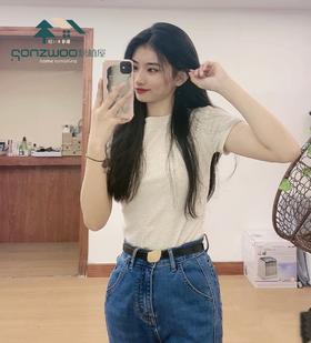 女款纯色奶油短袖T恤 小个子基础款打底衫、时尚百搭、正肩休身显瘦、新疆精梳棉亲肤透气