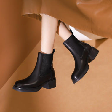 【自营】哈森 专柜同款冬季时尚圆头套脚切尔西靴女靴 HA232511 商品图2