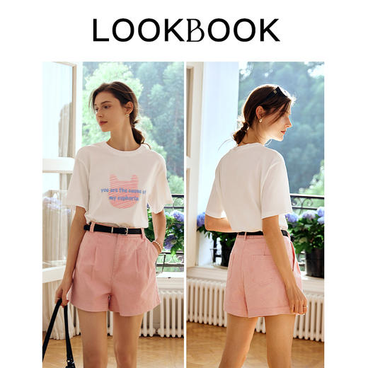 OLrain欧芮儿米白色T恤女早春2024新款趣味立体印花宽松短袖上衣 商品图4