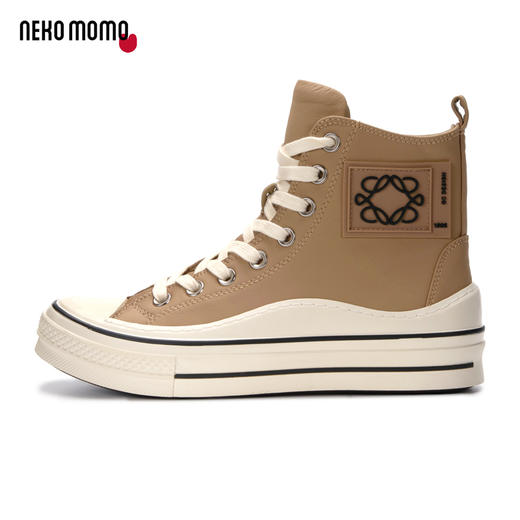 nekomomo2022年秋冬新款商场同款头层牛皮系带平底增高高帮板鞋女 商品图2