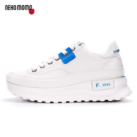 nekomomo2022秋季新款商场同款丝绸牛皮超轻厚底增高小白鞋女 商品图1