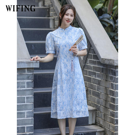 未风蓝色改良旗袍连衣裙女夏2024夏季新款女装显瘦新中式国风裙子 商品图0