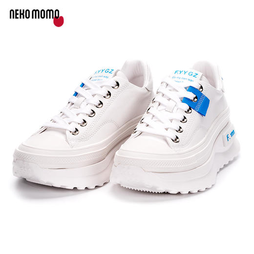 nekomomo2022秋季新款商场同款丝绸牛皮超轻厚底增高小白鞋女 商品图0