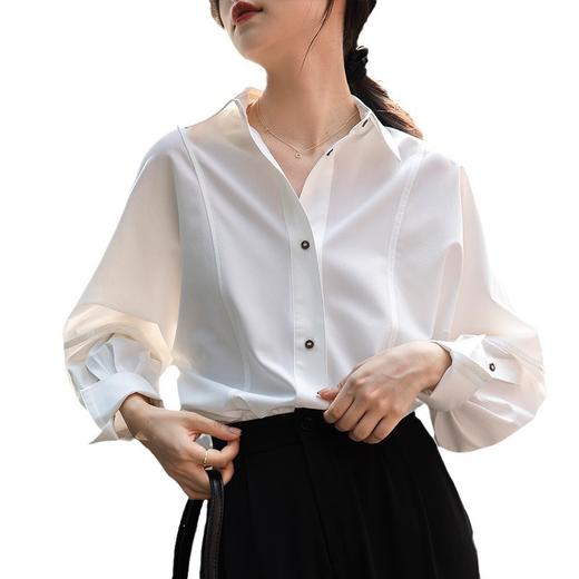 HT-7136抗皱法式白色衬衫女上衣春秋季新款设计感叠穿小众长袖衬衣 商品图4