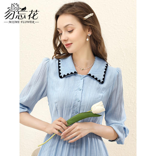 勿忘花蓝色气质衬衫连衣裙女装2025春季新款名媛显瘦修身裙子早春 商品图1