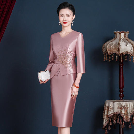 婚宴妈妈装礼服裙，高贵喜婆婆假两件连衣裙HH-9978 商品图1