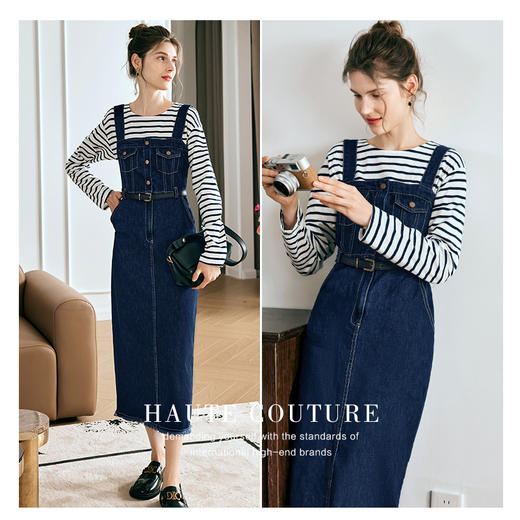 OLrain欧芮儿牛仔连衣裙女春季2024年新款复古减龄收腰气质背带裙 商品图3