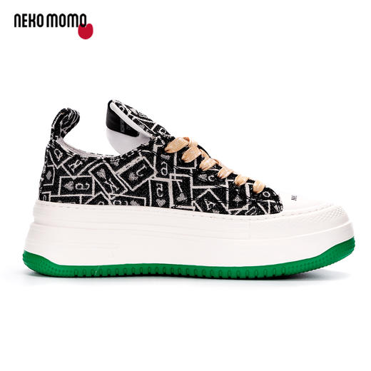 nekomomo2023年春季新款商场同款超轻花色牛仔布小绿底高帮板鞋女 商品图2