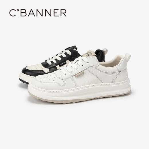 千百度男鞋厚底休闲板鞋春夏黑白增高透气时尚熊猫运动鞋A24168704 商品图1