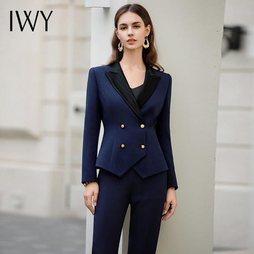 IWY/气质小个子藏青色西服外套高端设计感职业女裤商务总裁西装工作服CP1967 商品图1
