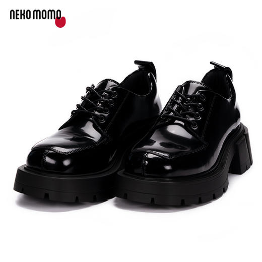 nekomomo2023年春夏新款商场同款牛皮纯黑系带厚底增高休闲皮鞋M22AM19581女 商品图0