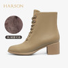 【自营】哈森 冬季新款羊皮短靴复古粗跟短靴绑带时装靴女百搭 HA227141 商品缩略图6