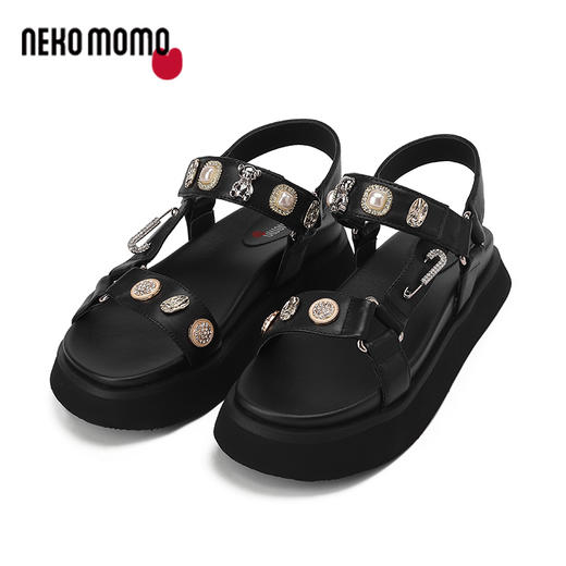 nekomomo2023年夏季新款商场同款软面羊皮超轻镶钻平底休闲凉鞋女M22BG25031 商品图0