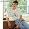 OLrain欧芮儿米白色T恤女早春2024年新款宽松趣味小怪兽刺绣短袖 商品缩略图0