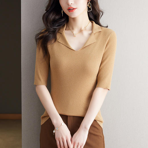 修身薄款针织衫，西装领打底内搭中袖上衣CC-MH-117 商品图0