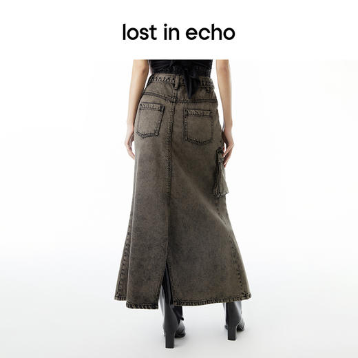 lost in echo 2023春夏新款Ari系列雪花重工做旧水洗牛仔长裙 商品图3