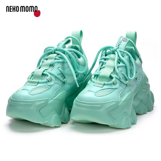 nekomomo2023年春季新款牛皮网面超轻厚软底增高品牌休闲老爹鞋M22AM19631女 商品图1