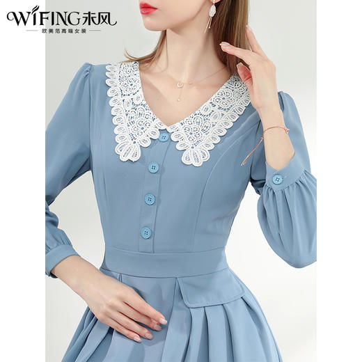 未风蓝色娃娃领连衣裙女春2025春装新款女装今年流行气质减龄裙子 商品图1