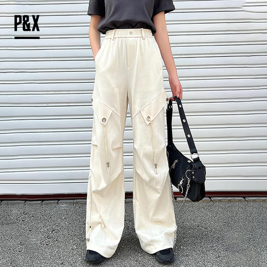 P&X设计师女装 夏季户外运动阔腿休闲长裤针织 824209268B 杏色 商品图3