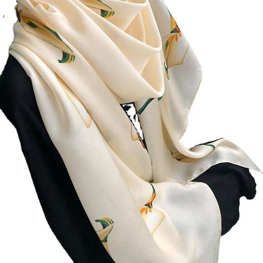 丝绸真丝围巾女百搭韩版轻奢风马蹄莲长款桑蚕丝丝巾防嗮披肩 商品图4