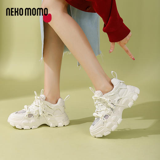 nekomomo2023夏季薄款牛皮网面镂空透气厚底增高运动休闲老爹鞋M22AM11411女 商品图4