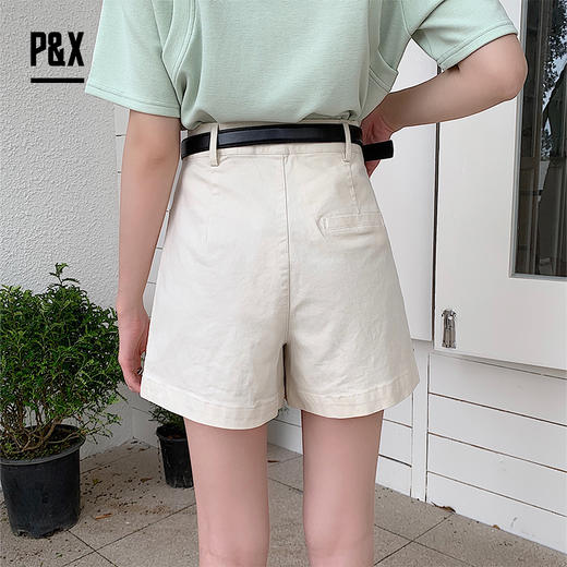 P&X设计师女装 女士宽松简约时尚百搭休闲短裤 824226668 白色 商品图4