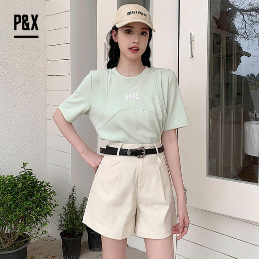 P&X设计师女装 女士宽松简约时尚百搭休闲短裤 824226668 白色 商品图3