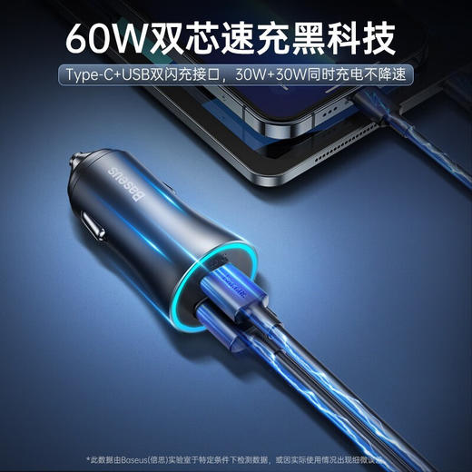 倍思 车载充电器60W点烟器一拖二车充超级快充 商品图0