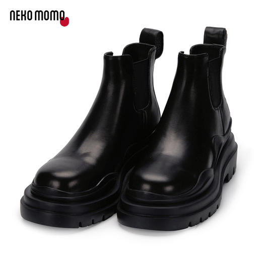 nekomomo切尔西短靴女2022秋冬新款超轻厚底增高牛皮烟筒马丁靴M21DS44391 商品图1