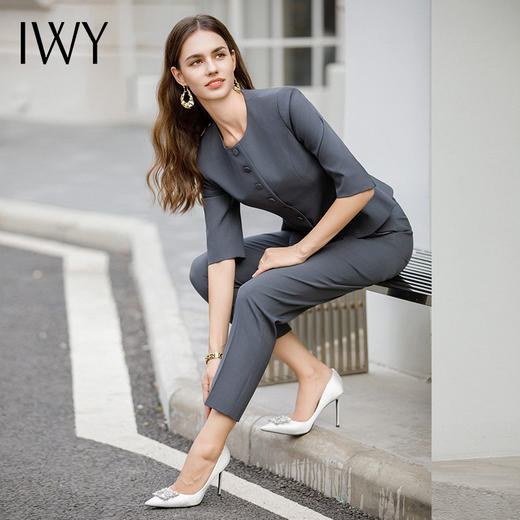 IWY/灰色高端职业装套装干练通勤正装房地产销售工作服高档*务西装CP1975 商品图1