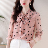 KQLE216N8010 2024春季新款蝴蝶结系带洋气显瘦百搭花色上衣七分袖衬衫 商品缩略图1