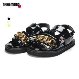 nekomomo夏季商场同款牛皮休闲厚底增高链扣超轻平底凉鞋女M21BG240110
