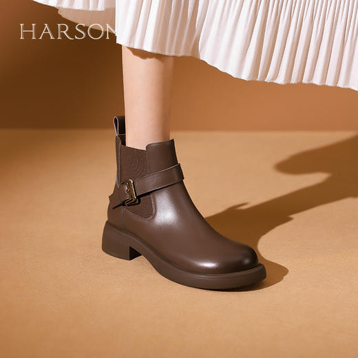 【自营】哈森 HARSON23年冬季新品切尔西靴厚底圆头短筒靴子 HA232512 商品图5