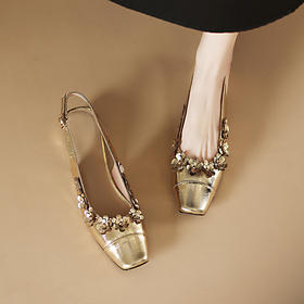 【预售5天】文艺复古风，头层鳗鱼纹羊皮低跟后空凉鞋QQJ&1173F