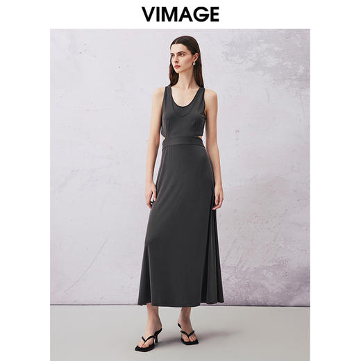 VIMAGE纬漫纪夏季新款时尚通勤无袖镂空收腰显瘦连衣裙V2107724 商品图3