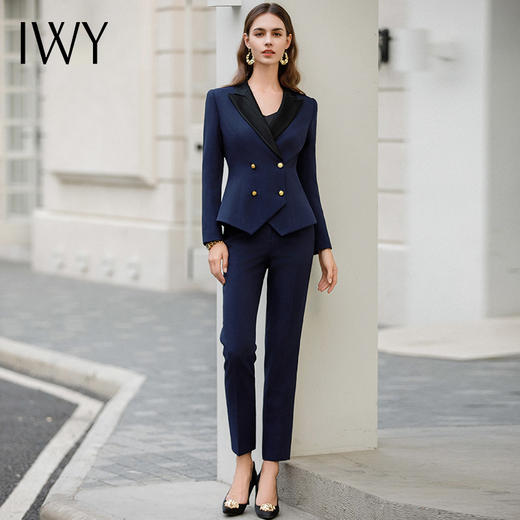 IWY/气质小个子藏青色西服外套高端设计感职业女裤商务总裁西装工作服CP1967 商品图0