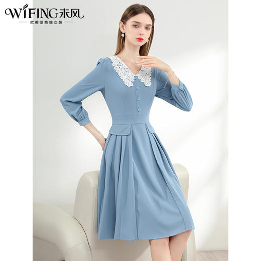 未风蓝色娃娃领连衣裙女春2025春装新款女装今年流行气质减龄裙子 商品图2